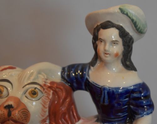 RARE STAFFORDSHIRE FIGURE OF A GIRL ON A SPANIEL DOG - ADDITIONAL PHOTO 2