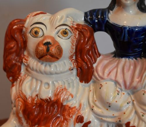 RARE STAFFORDSHIRE FIGURE OF A GIRL ON A SPANIEL DOG - ADDITIONAL PHOTO 3