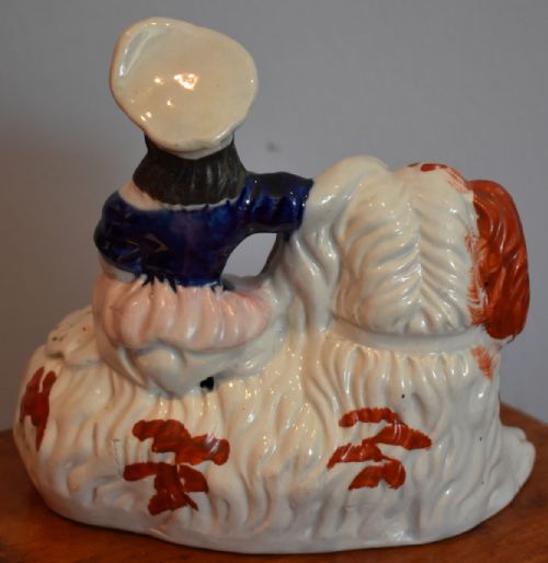 RARE STAFFORDSHIRE FIGURE OF A GIRL ON A SPANIEL DOG - ADDITIONAL PHOTO 5