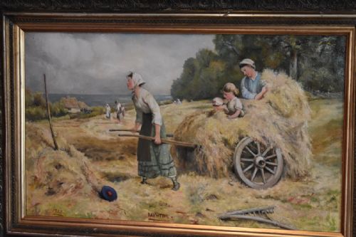 CHARMING OIL PAINTING TITLED 'HAYTIME' - ADDITIONAL PHOTO 1
