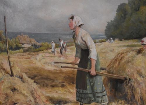 CHARMING OIL PAINTING TITLED 'HAYTIME' - ADDITIONAL PHOTO 6