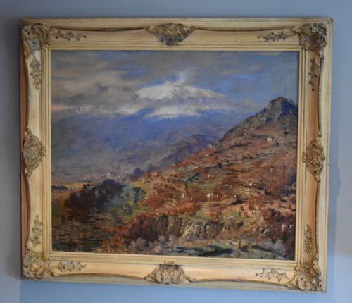 fine oil painting of mount etna - CATEGORY: ANTIQUE ART - DATED 1940