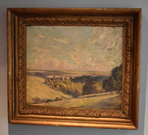 arundel castle oil painting by cecil rossburnett - CATEGORY: ANTIQUE ART - DATED 1900