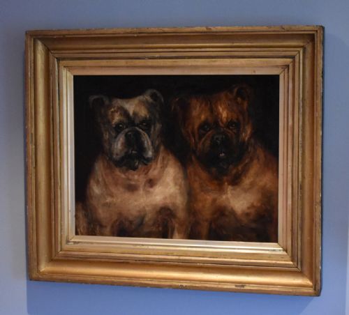 wonderful oil painting of two bulldogs - CATEGORY: ANTIQUE ART - DATED 1900