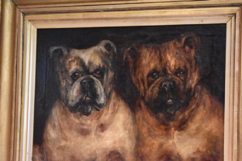 WONDERFUL OIL PAINTING OF TWO BULLDOGS - ADDITIONAL PHOTO 4