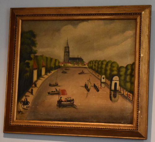 PAIR OF EARLY FOLK ART OIL PAINTINGS - ADDITIONAL PHOTO 2
