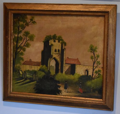 PAIR OF EARLY FOLK ART OIL PAINTINGS - ADDITIONAL PHOTO 3