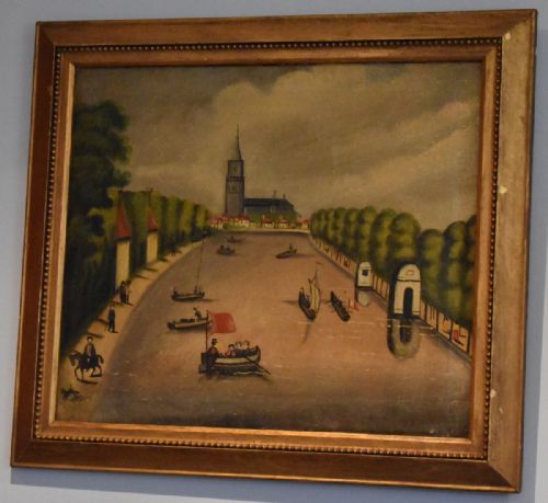 PAIR OF EARLY FOLK ART OIL PAINTINGS - ADDITIONAL PHOTO 4