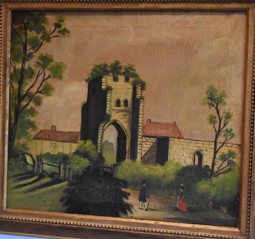 PAIR OF EARLY FOLK ART OIL PAINTINGS - ADDITIONAL PHOTO 5