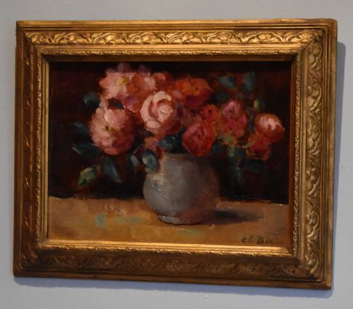 still life oil painting of flowers by clemence biron - CATEGORY: ANTIQUE ART - DATED 1930