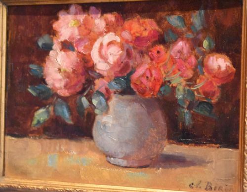 STILL LIFE OIL PAINTING OF FLOWERS BY CLEMENCE BIRON - ADDITIONAL PHOTO 1