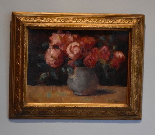 STILL LIFE OIL PAINTING OF FLOWERS BY CLEMENCE BIRON - ADDITIONAL PHOTO 3