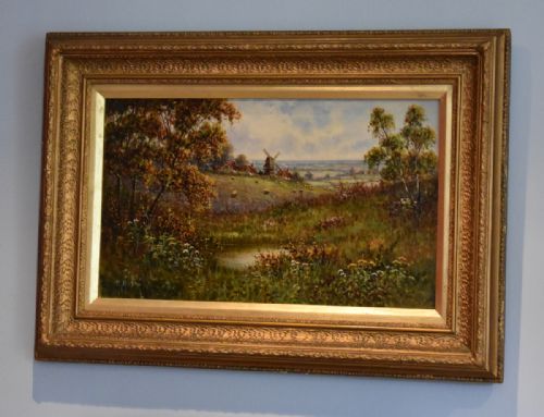 FINE LANDSCAPE OIL PAINTING WITH WINDMILL - ADDITIONAL PHOTO 1