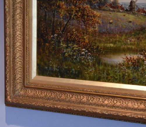 FINE LANDSCAPE OIL PAINTING WITH WINDMILL - ADDITIONAL PHOTO 5