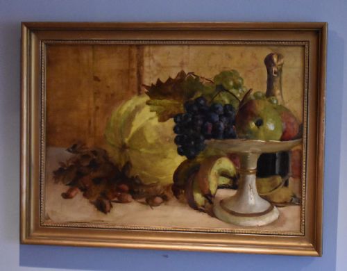 still life oil painting with fruit and champagne - CATEGORY: ANTIQUE ART - DATED 1900