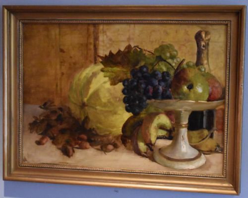 STILL LIFE OIL PAINTING WITH FRUIT AND CHAMPAGNE - ADDITIONAL PHOTO 1