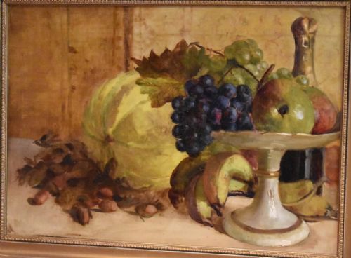STILL LIFE OIL PAINTING WITH FRUIT AND CHAMPAGNE - ADDITIONAL PHOTO 2