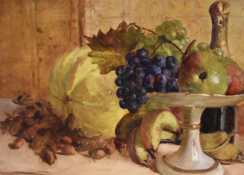 STILL LIFE OIL PAINTING WITH FRUIT AND CHAMPAGNE - ADDITIONAL PHOTO 3