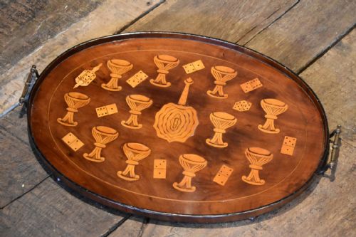very unusual victorian inlaid mahogany tray - CATEGORY: ANTIQUE MISCELLANEOUS - DATED 1880