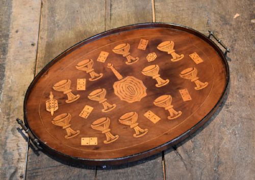 VERY UNUSUAL VICTORIAN INLAID MAHOGANY TRAY - ADDITIONAL PHOTO 1