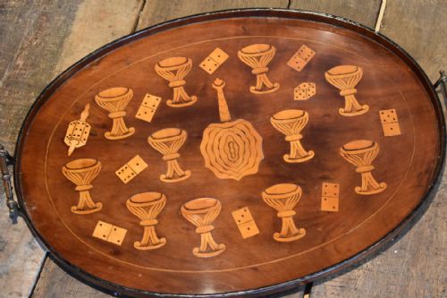 VERY UNUSUAL VICTORIAN INLAID MAHOGANY TRAY - ADDITIONAL PHOTO 2