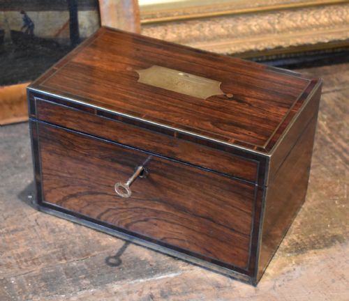 fine georgian brass inlaid rosewood tea caddy - CATEGORY: ANTIQUE BOXES - DATED GEORGIAN