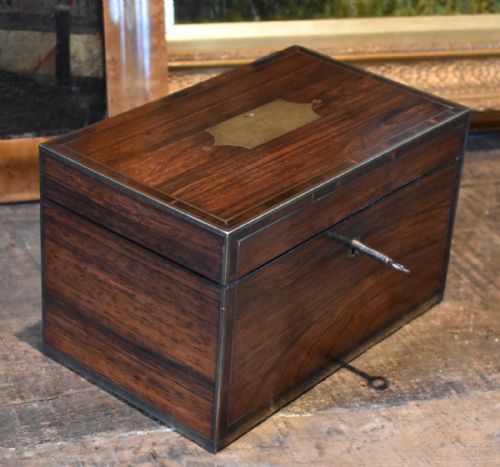 FINE GEORGIAN BRASS INLAID ROSEWOOD TEA CADDY - ADDITIONAL PHOTO 4