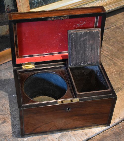 FINE GEORGIAN BRASS INLAID ROSEWOOD TEA CADDY - ADDITIONAL PHOTO 6