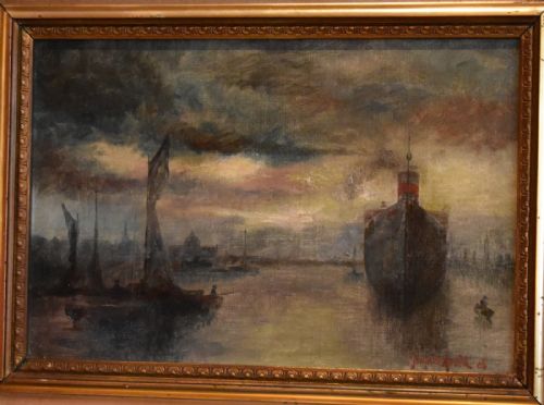 PAIR OF OIL PAINTINGS OF THE POOL OF LONDON - ADDITIONAL PHOTO 4