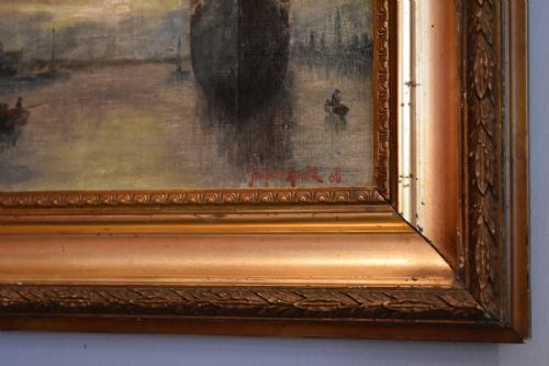 PAIR OF OIL PAINTINGS OF THE POOL OF LONDON - ADDITIONAL PHOTO 5