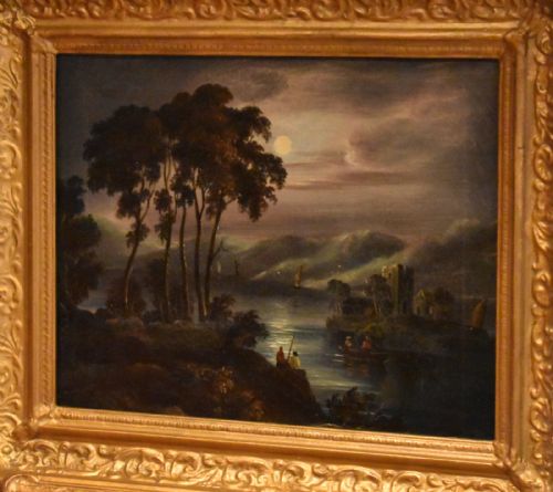 VICTORIAN MOONLIGHT LANDSCAPE OIL PAINTING - ADDITIONAL PHOTO 2