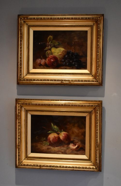 pair of still life oil paintings of fruit - CATEGORY: ANTIQUE ART - DATED EDWARDIAN