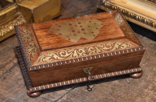 regency rosewood brass inlaid card or games box - CATEGORY: ANTIQUE BOXES - DATED REGENCY
