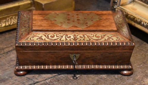 REGENCY ROSEWOOD BRASS INLAID CARD OR GAMES BOX - ADDITIONAL PHOTO 1