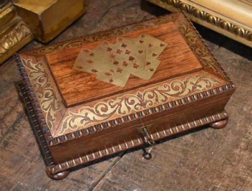 REGENCY ROSEWOOD BRASS INLAID CARD OR GAMES BOX - ADDITIONAL PHOTO 2
