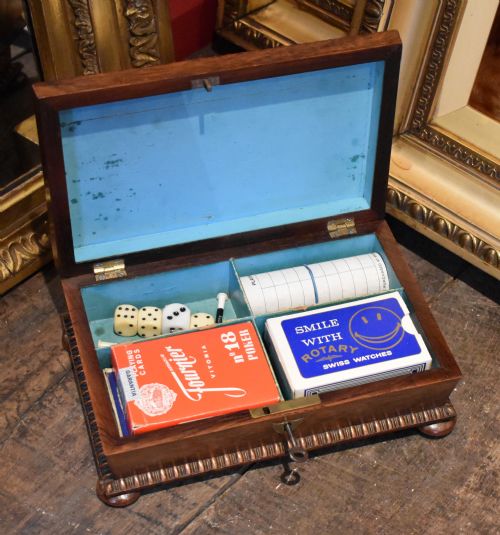REGENCY ROSEWOOD BRASS INLAID CARD OR GAMES BOX - ADDITIONAL PHOTO 4