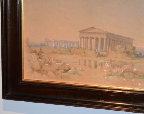 VICTORIAN WATERCOLOUR OF THE TEMPLE OF POSEIDON PAESTUM ITALY - ADDITIONAL PHOTO 2