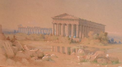 VICTORIAN WATERCOLOUR OF THE TEMPLE OF POSEIDON PAESTUM ITALY - ADDITIONAL PHOTO 3