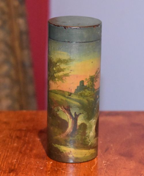 EXQUISITE PAINTED ROSEWOOD NEEDLE CASE - ADDITIONAL PHOTO 4