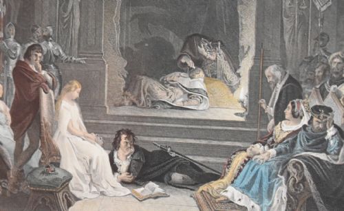 RARE VICTORIAN PRINT OF HAMLET THE PLAY SCENE - ADDITIONAL PHOTO 4