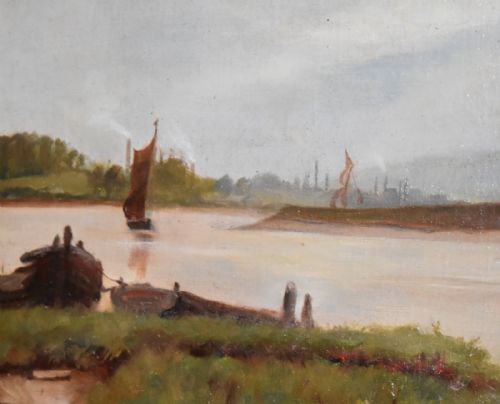 'BARGES ON THE ORWELL' OIL PAINTING - ADDITIONAL PHOTO 1