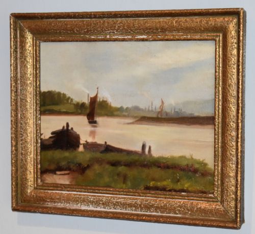 'BARGES ON THE ORWELL' OIL PAINTING - ADDITIONAL PHOTO 2