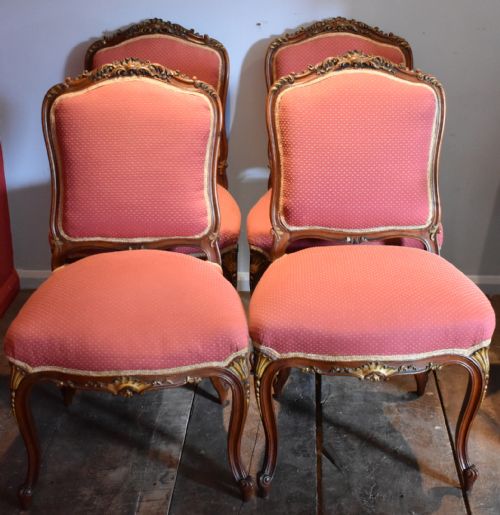 fine set of four french walnut and gilt chairs - CATEGORY: ANTIQUE CHAIRS - DATED 1870