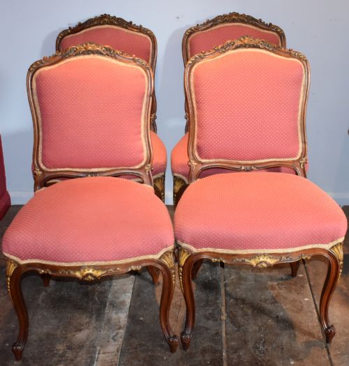 FINE SET OF FOUR FRENCH WALNUT AND GILT CHAIRS - ADDITIONAL PHOTO 7