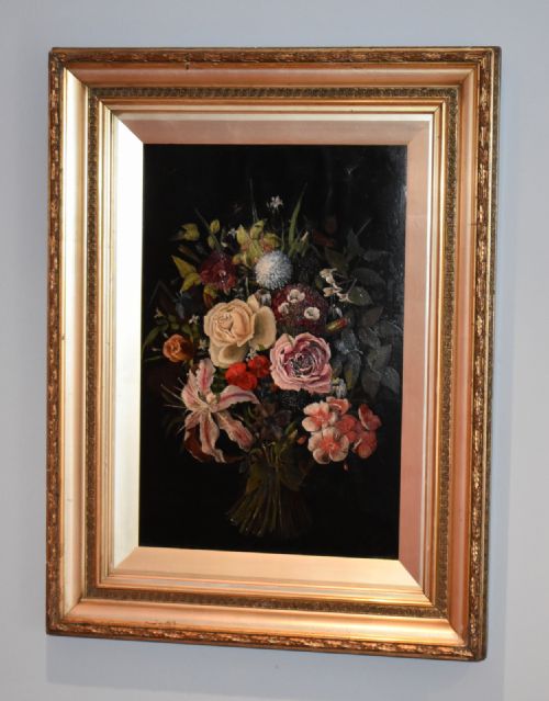 victorian still life oil painting of flowers - CATEGORY: ANTIQUE ART - DATED VICTORIAN