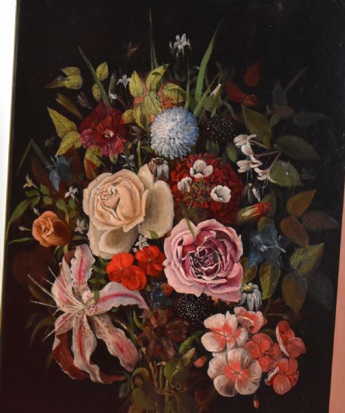 VICTORIAN STILL LIFE OIL PAINTING OF FLOWERS - ADDITIONAL PHOTO 2