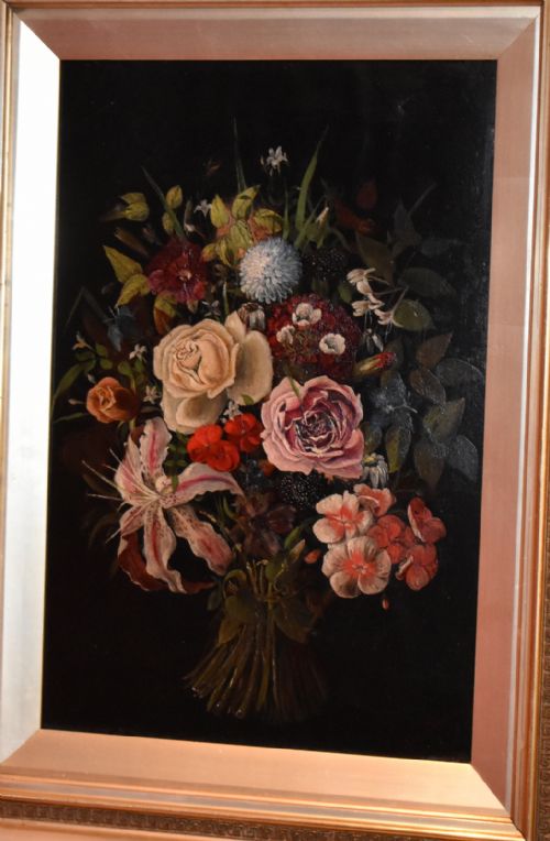 VICTORIAN STILL LIFE OIL PAINTING OF FLOWERS - ADDITIONAL PHOTO 5