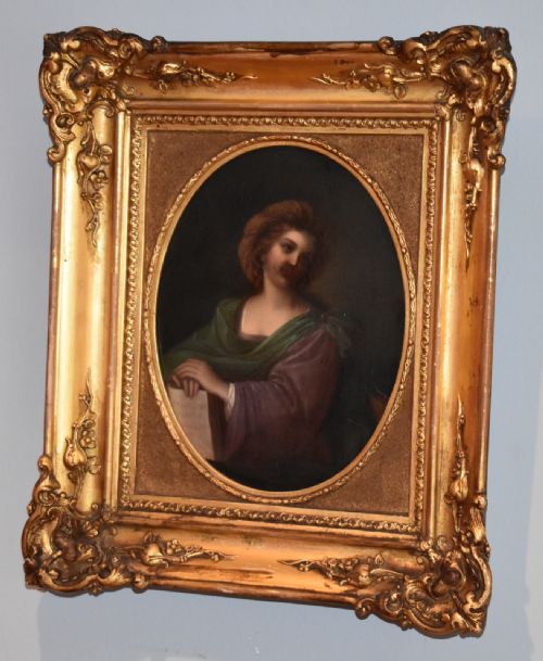 italian oil painting of the samian sibyl after guercino - CATEGORY: ANTIQUE ART - DATED 1860