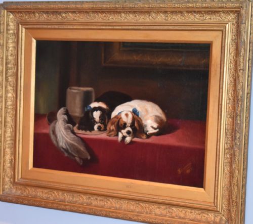 VICTORIAN OIL PAINTING OF SPANIELS AFTER LANDSEER - ADDITIONAL PHOTO 1