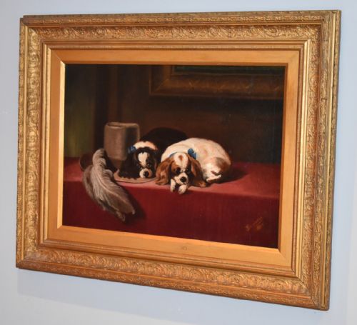 VICTORIAN OIL PAINTING OF SPANIELS AFTER LANDSEER - ADDITIONAL PHOTO 2